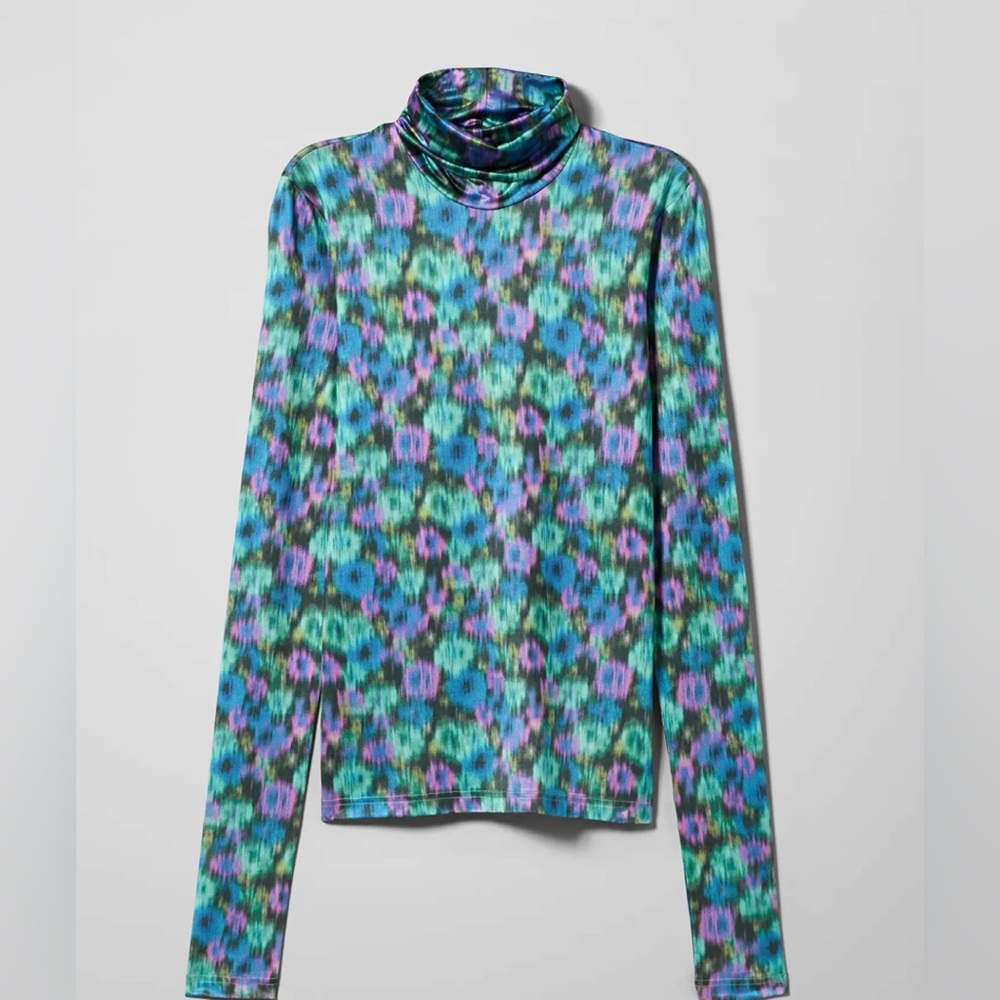 NWT MONKI KIMORA BLURRED FLORAL PRINT TURTLENECK S